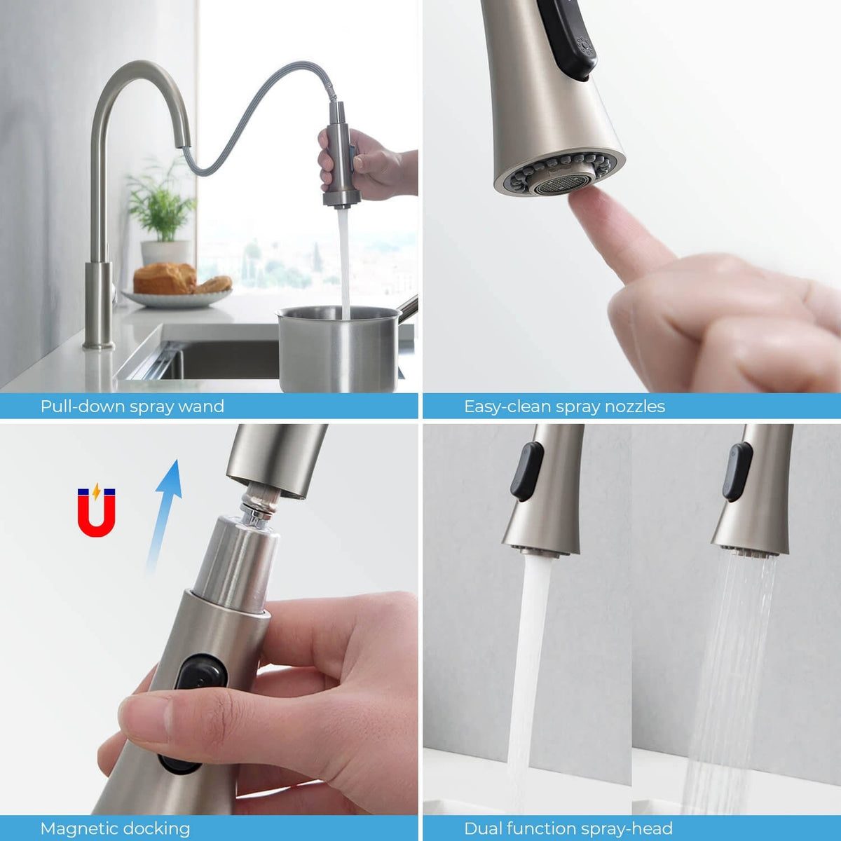 Chrome Pull Out Single Level Kitchen Faucet with Sprayer and Soap Dispenser C37756