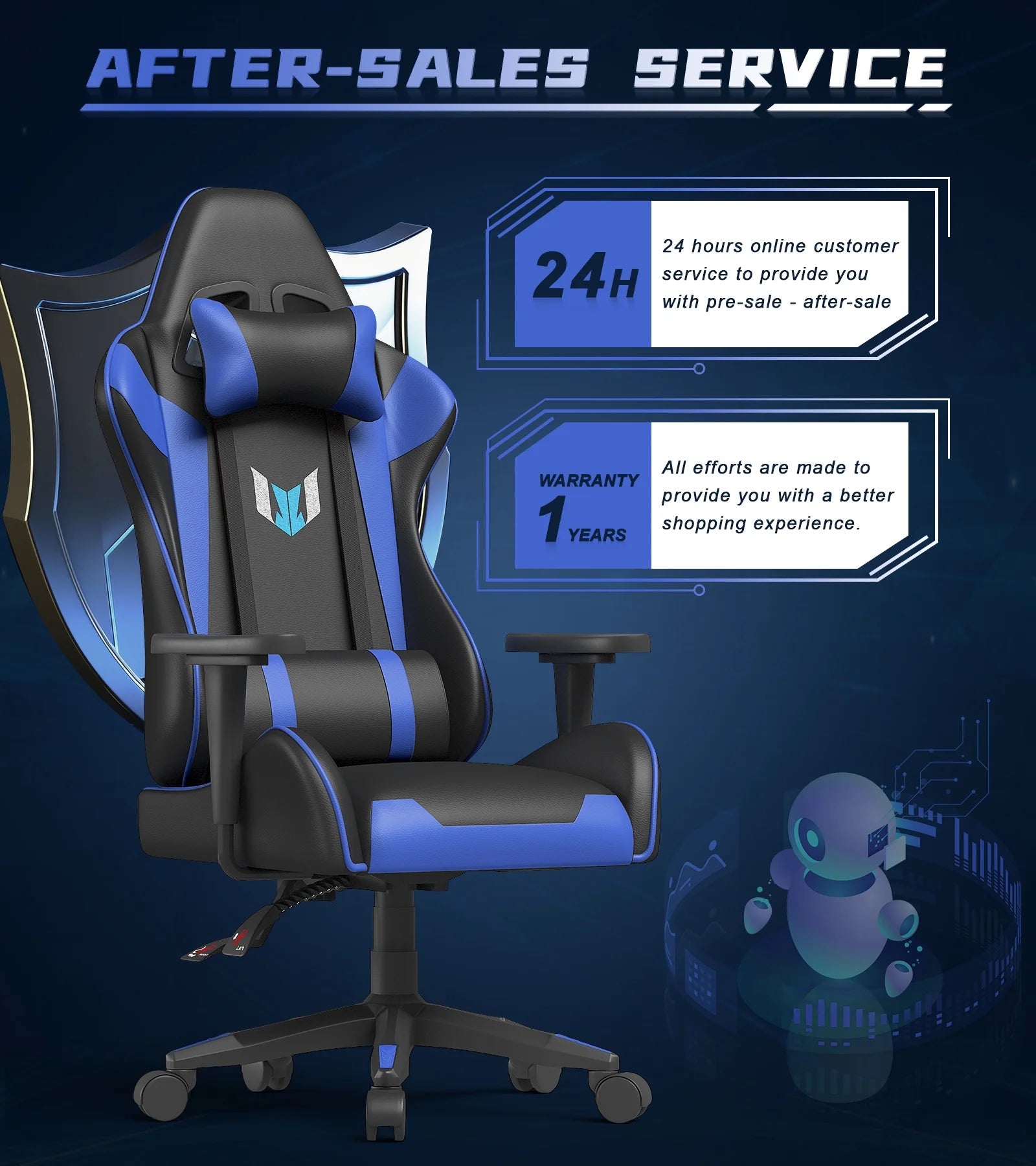 Blue Ergonomic Gaming Chair with Lumbar Support & Headrest C16526