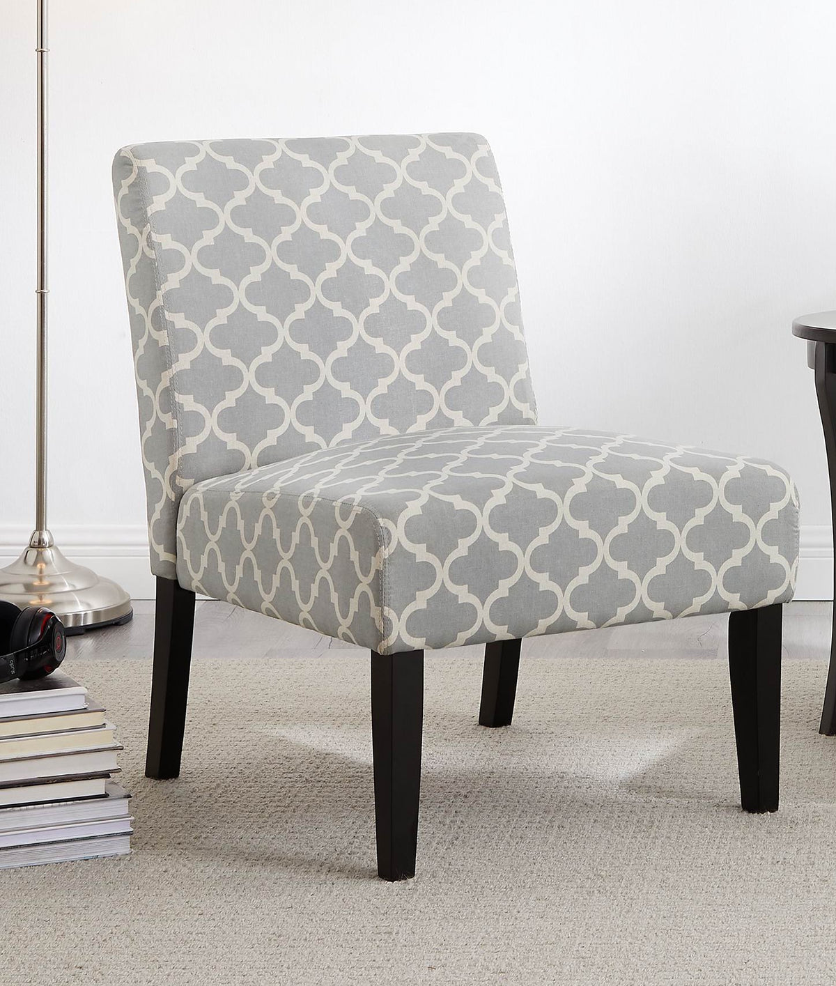 3pc Gray Fabric Upholstered Side Table and 2 Chairs X702