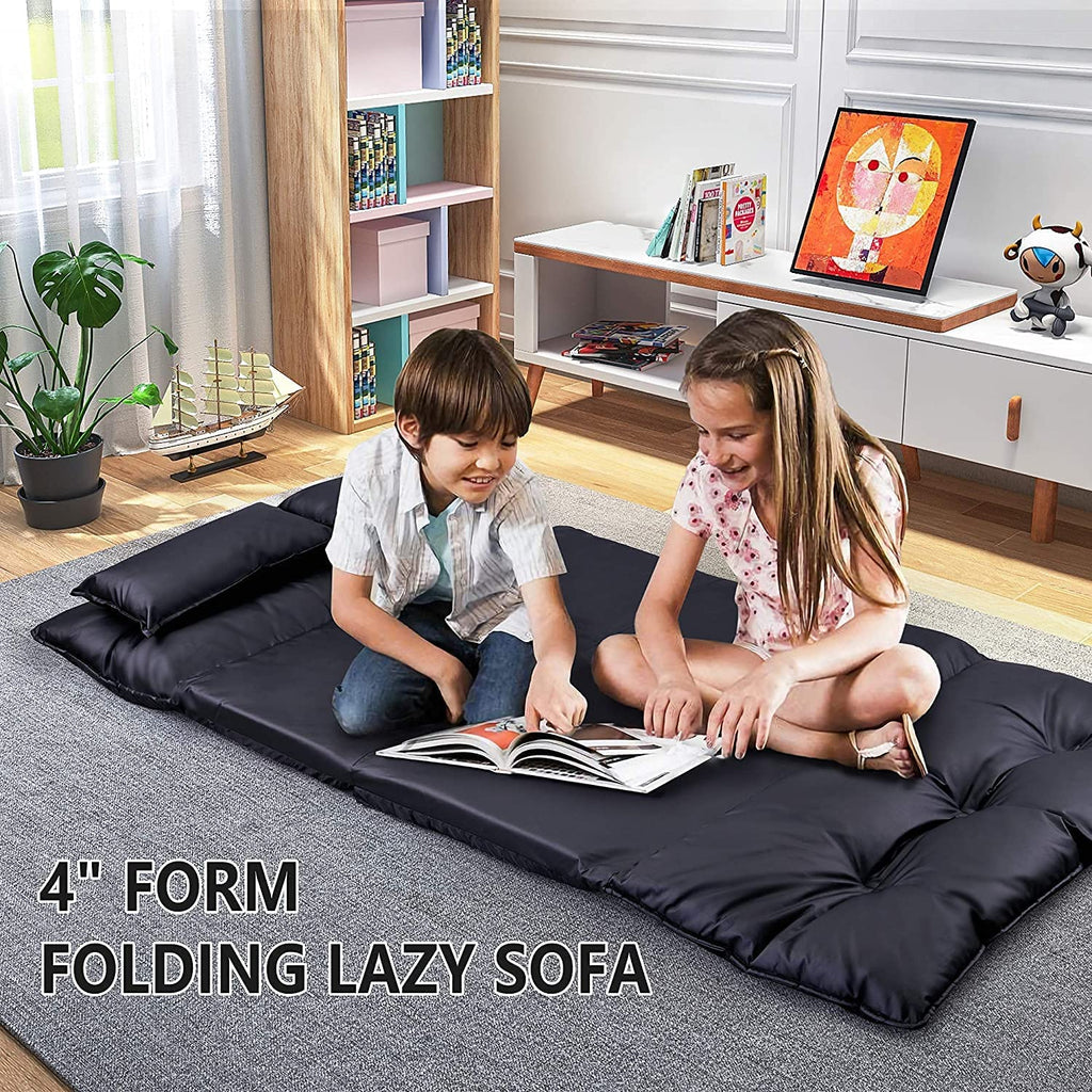 Adjustable Floor Sofa Bed with 2 Pillows, 5 Reclining Position, Black Z229957