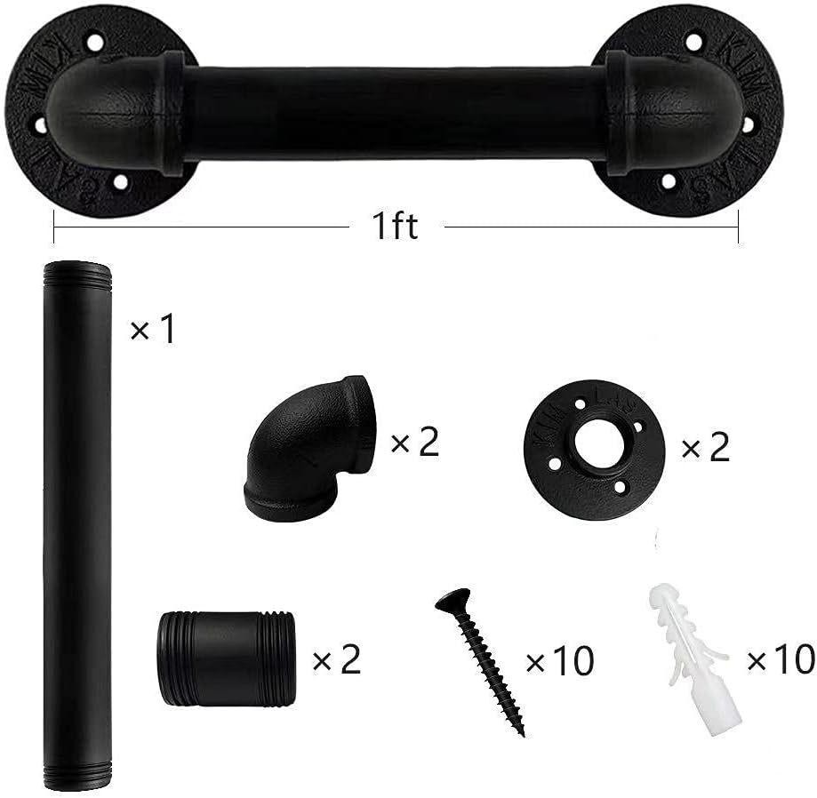 Black Galvanized Pipe Staircase Wall Handrail 5FT U159708