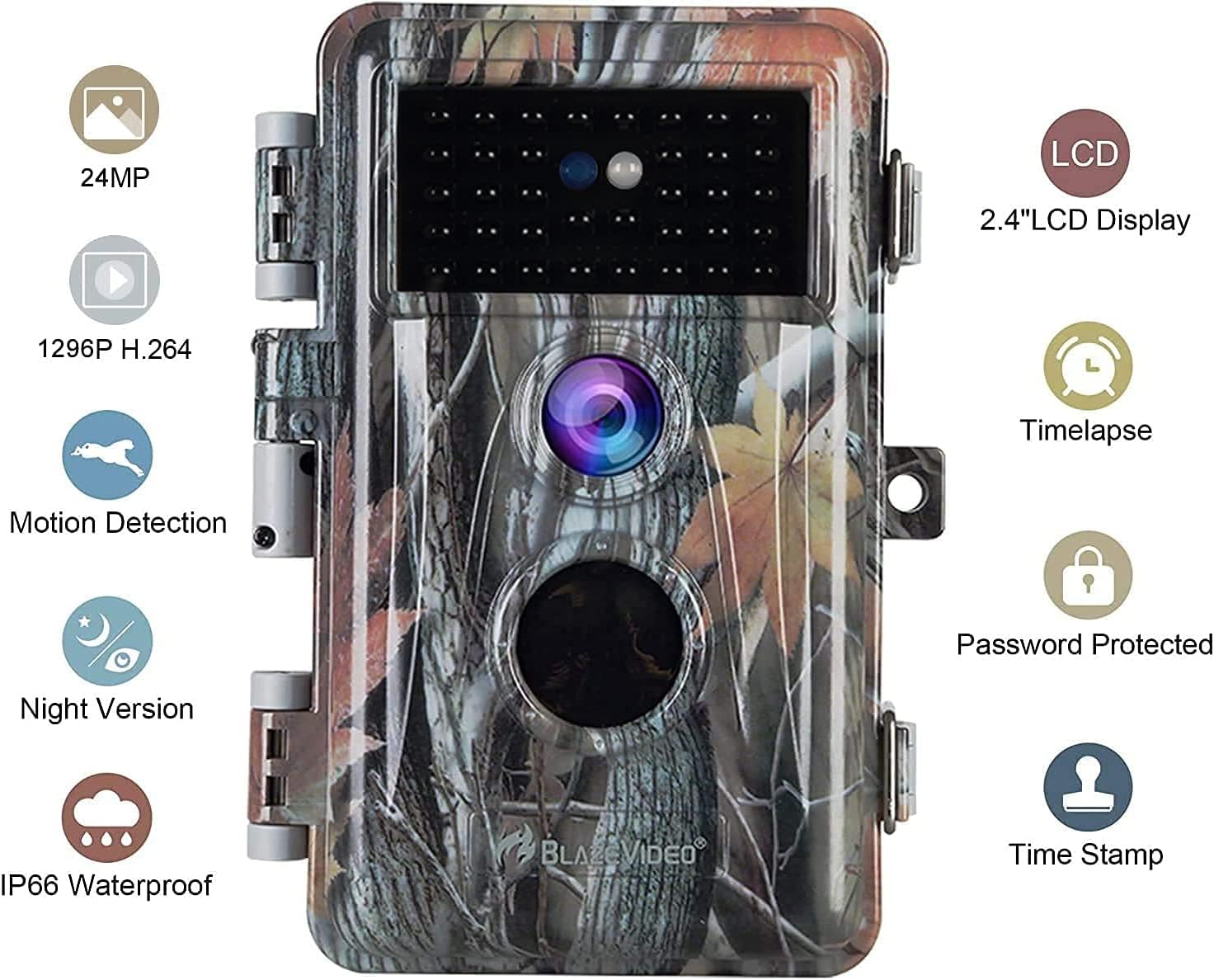 2-Pack Night Vision Trail Cameras 24MP 1296P H.264 MP4 Video No Glow IP66 Waterproof Motion Activated C7620