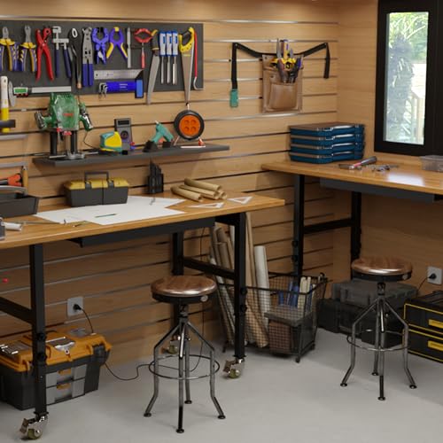 60" Adjustable Hard Wood Workbench with Power Outlets, Wheels and Drawer W356911