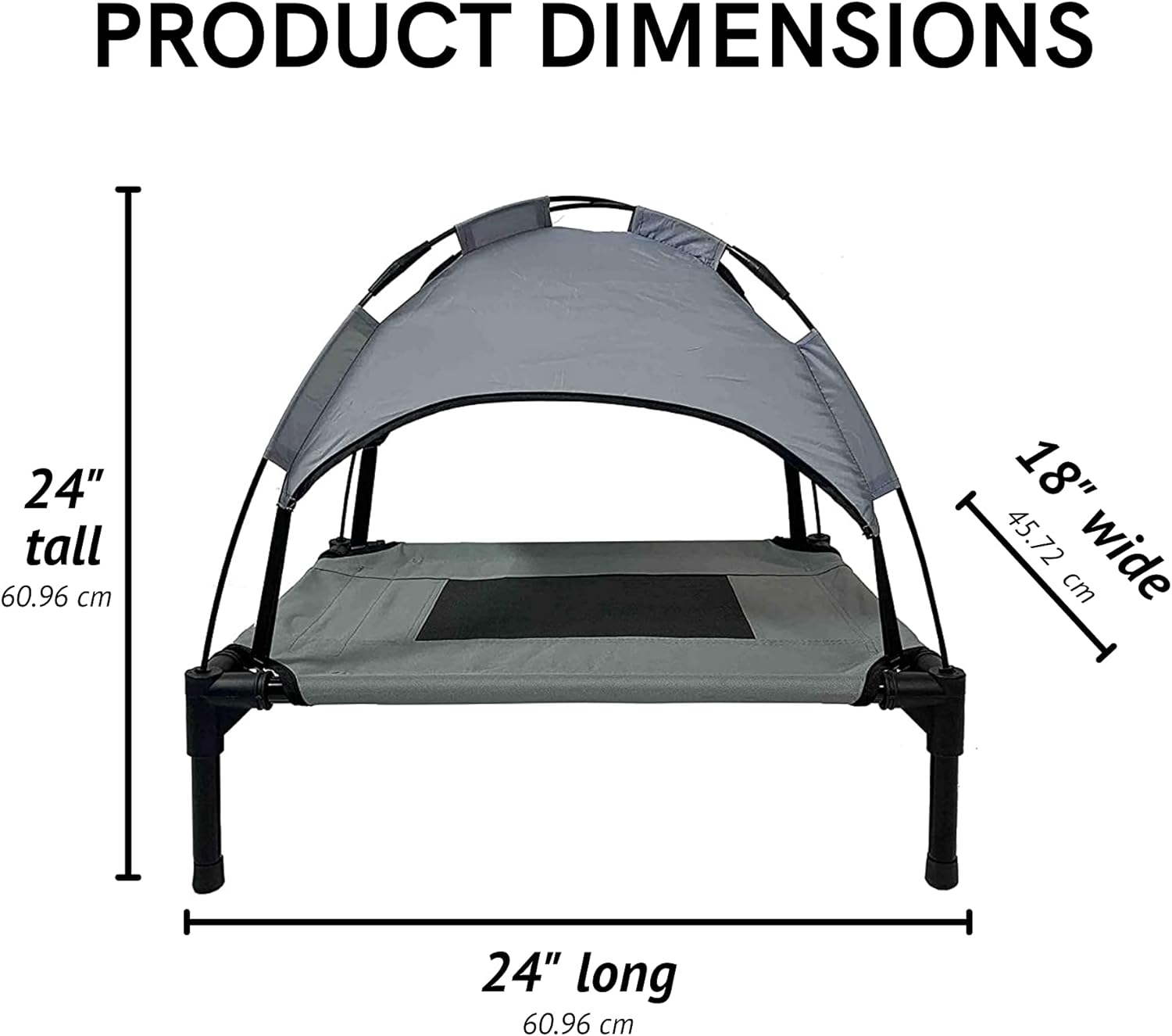 Grey Elevated Pet Cot With Canopy Outdoor Dog Bed H3475