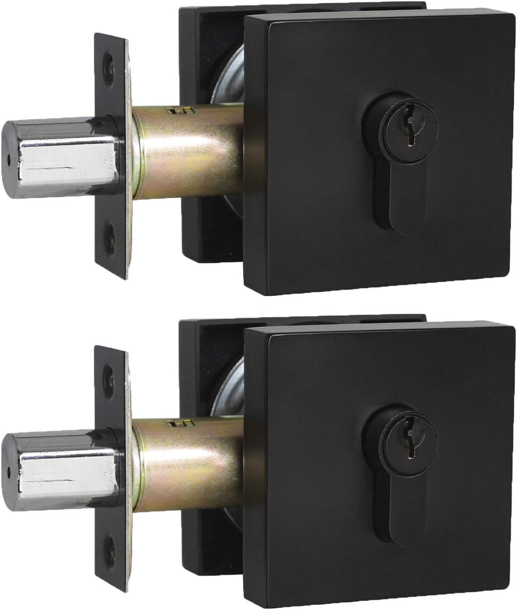 Satin Nickel Square Deadbolts Door Locks, Different Keys, 2 Pack V773136