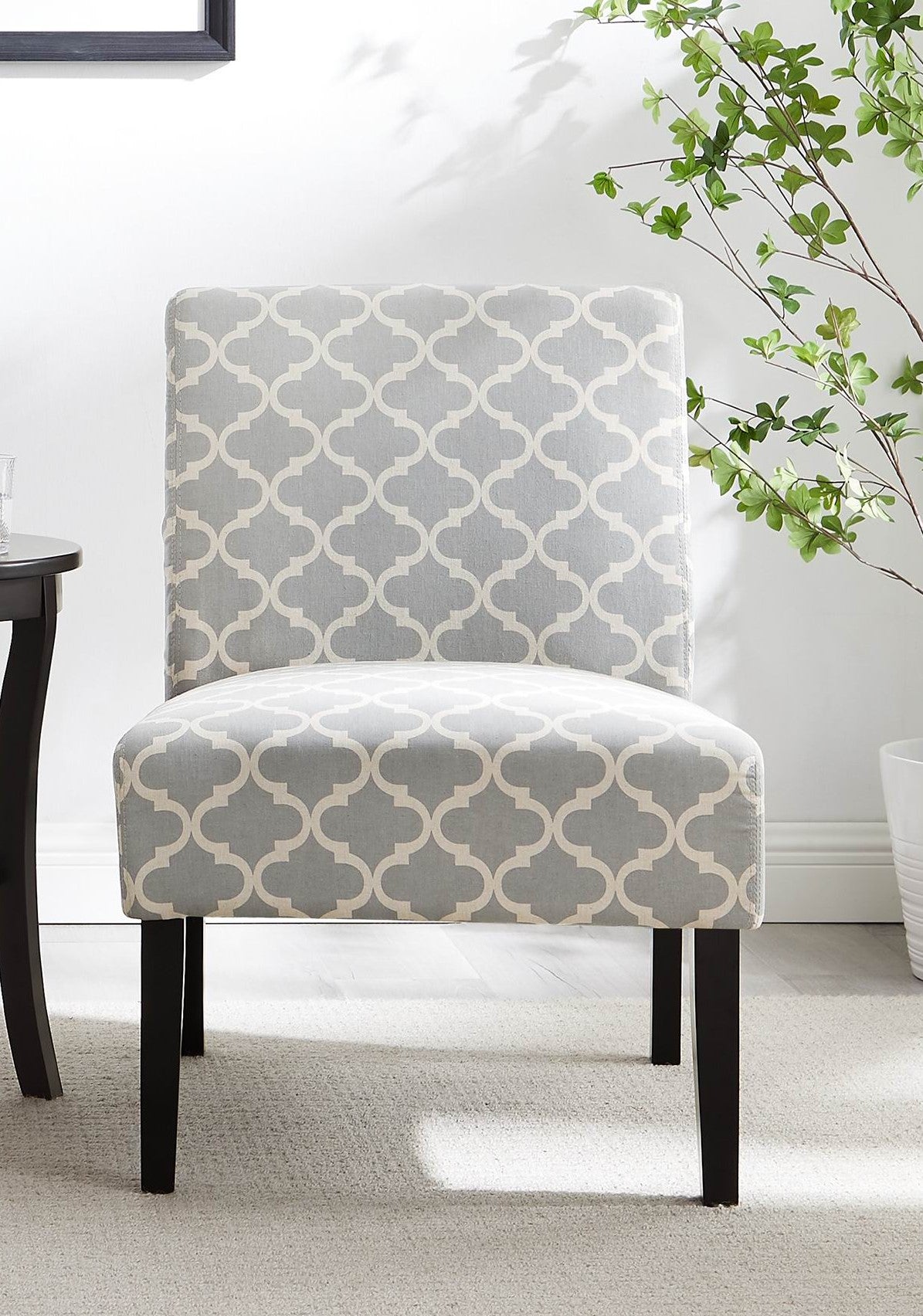 3pc Gray Fabric Upholstered Side Table and 2 Chairs X702