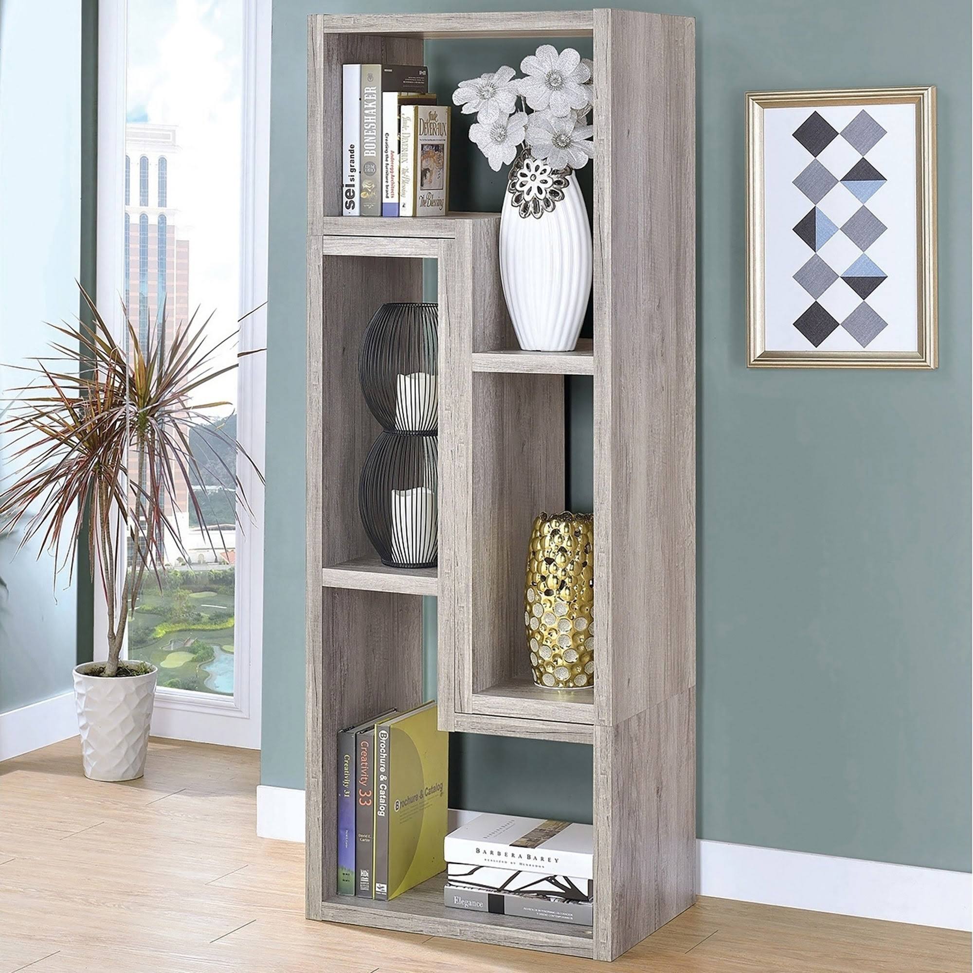 Grey Driftwood 2-Piece L-Shaped Bookcase Set A9009