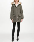 Olive Faux-Fur Trim Hooded Water-Resistant Anorak Coat J979