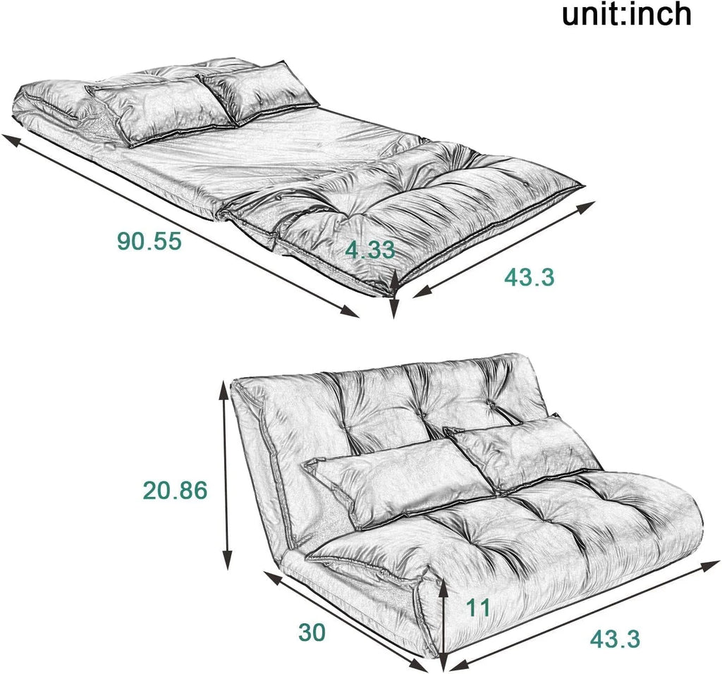 Adjustable Floor Sofa Bed with 2 Pillows, 5 Reclining Position, Black Z229957
