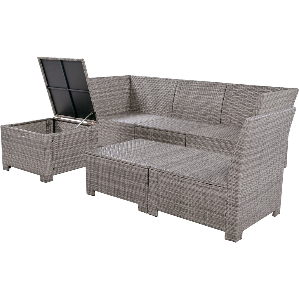 Beige 6-Piece PE Wicker Rattan Outdoor Sofa Set with Storage Table Y62626