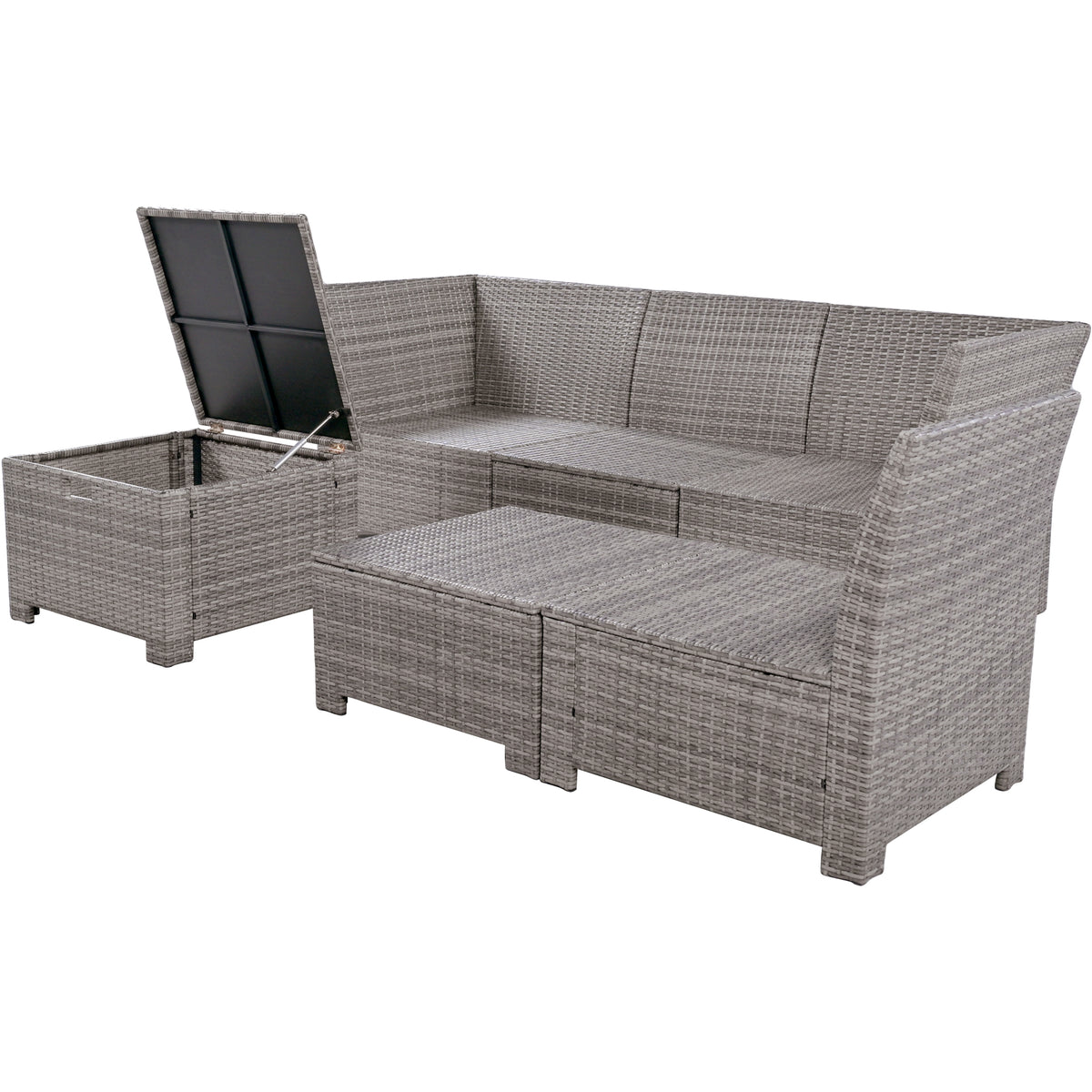 Beige 6-Piece PE Wicker Rattan Outdoor Sofa Set with Storage Table Y62626