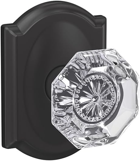 Satin Nickel Non-Turning Glass Knob with Trim, Pack of 2 B673727