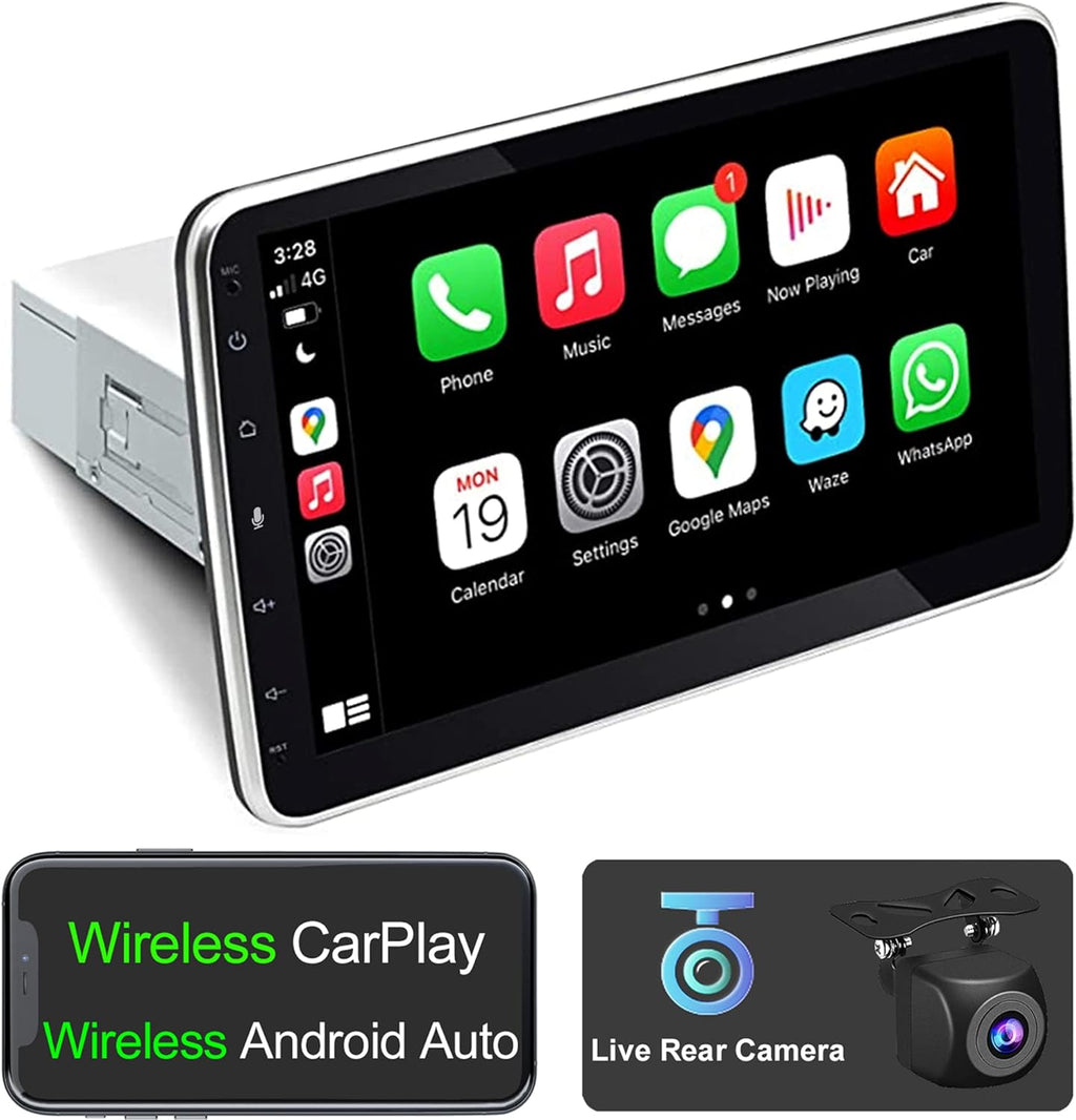 10.1 Inch Single Din Car Radio with Wireless CarPlay Backup Camera Touchscreen Head Unit R17177