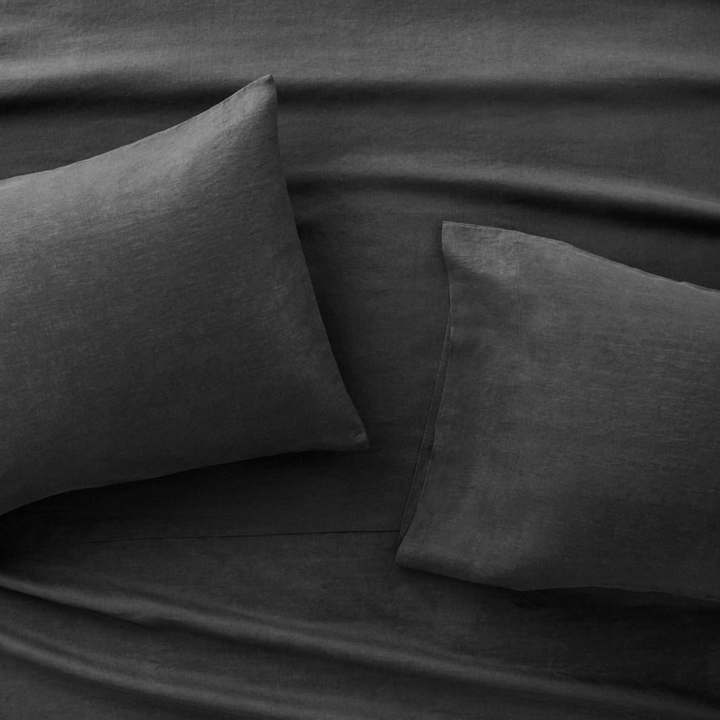 Full 100% Washed Hemp Solid Sheet Set Washed Black B206