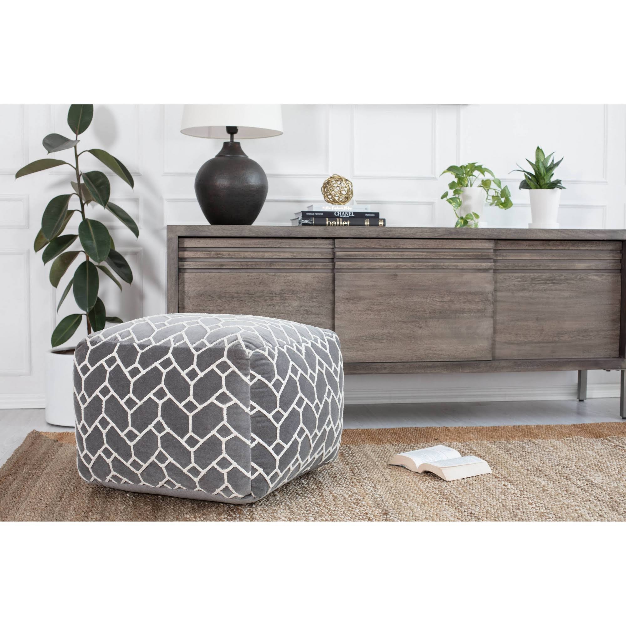 Charcoal Square Velvet Pouf N877964