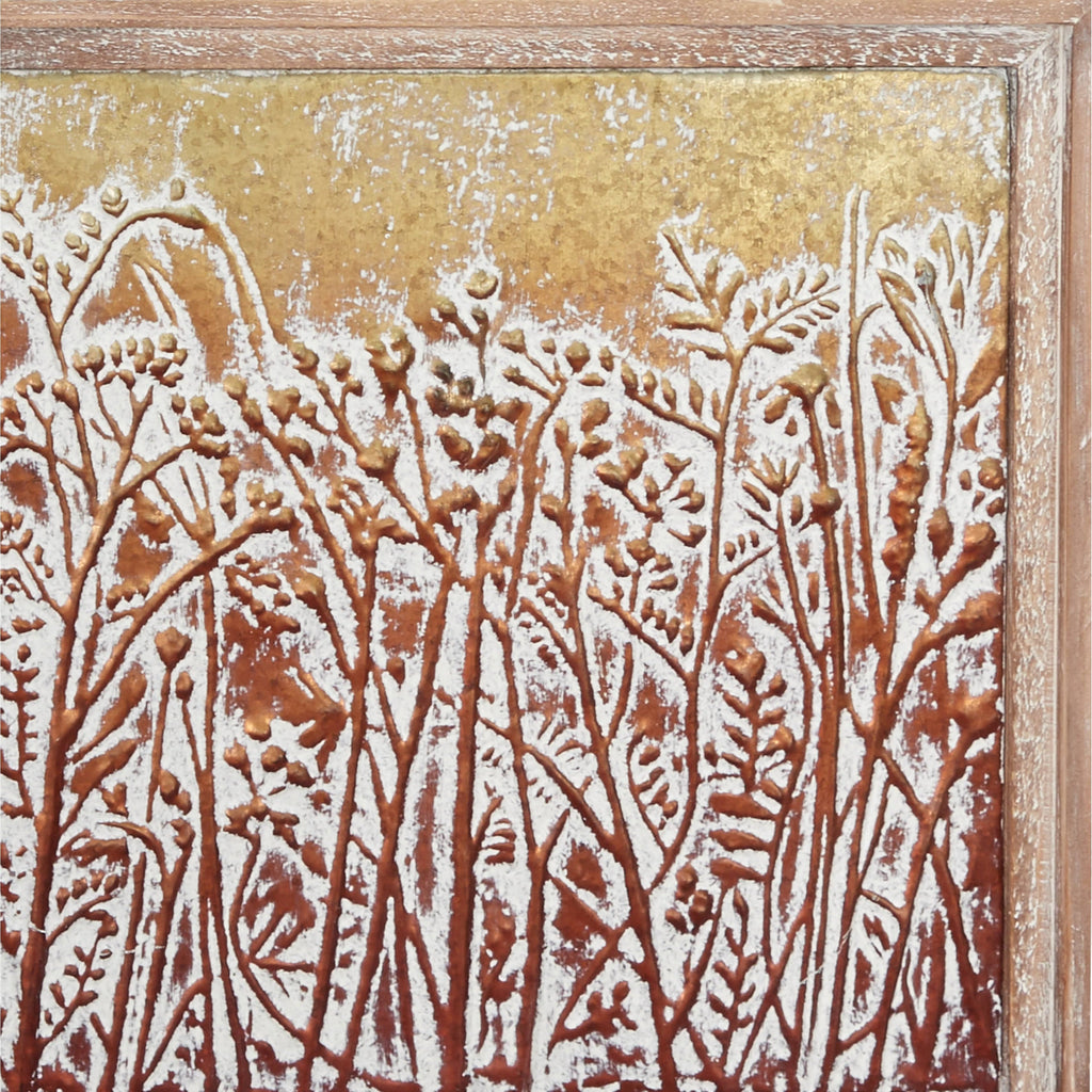 Metal Gold and Copper Embossed Botanical Floral Wall Decor Set of 4 Y4488