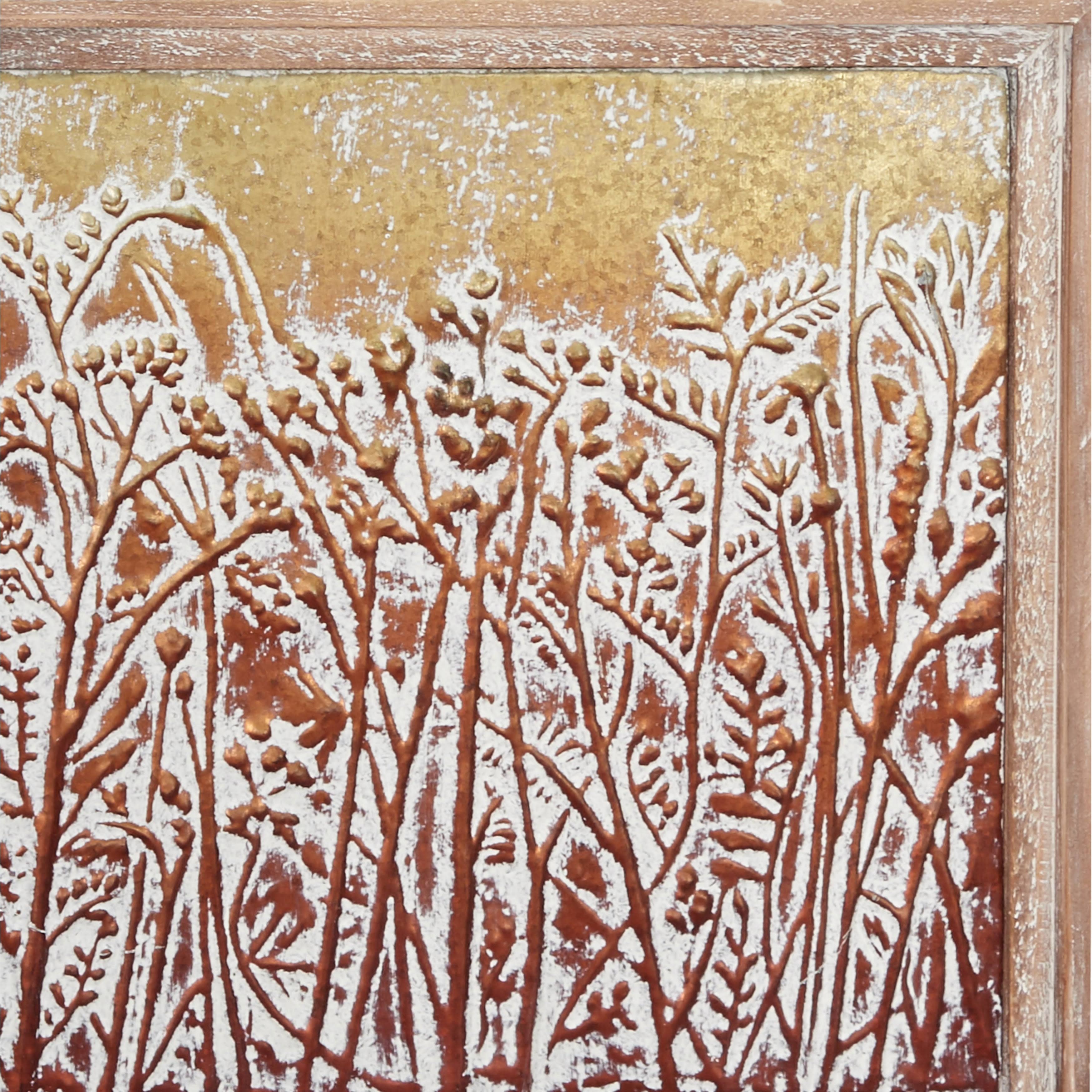 Metal Gold and Copper Embossed Botanical Floral Wall Decor Set of 4 Y4488
