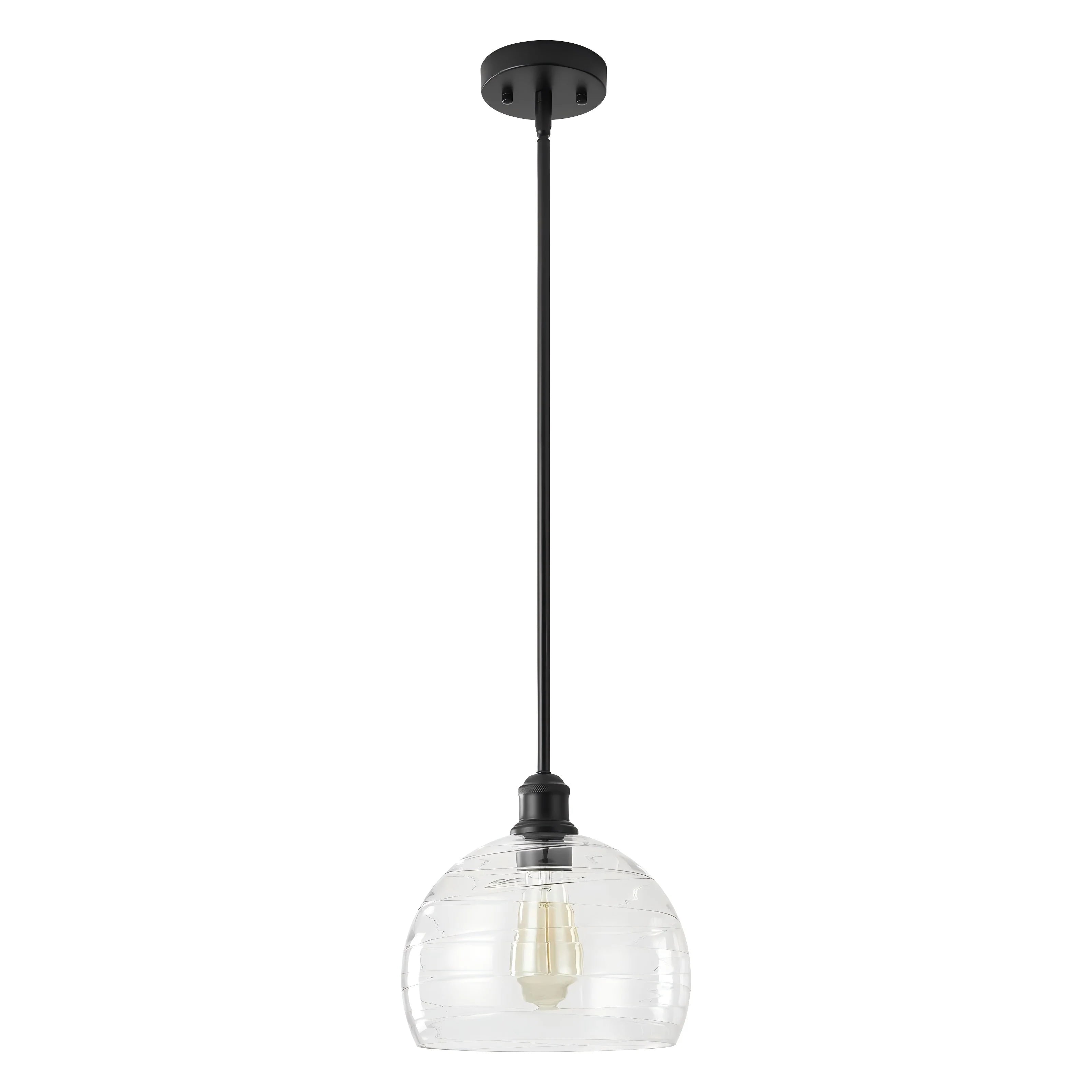 1-Light Dimmable Ribbed Glass Farmhouse Pendant U89860