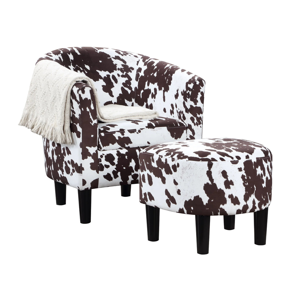 Brown Cow Print Accent Chair with Ottoman P10592