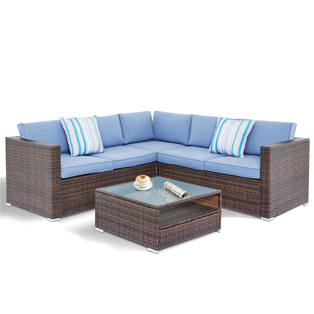 4-Piece Outdoor Wicker Sectional Sofa Set Grey B80214