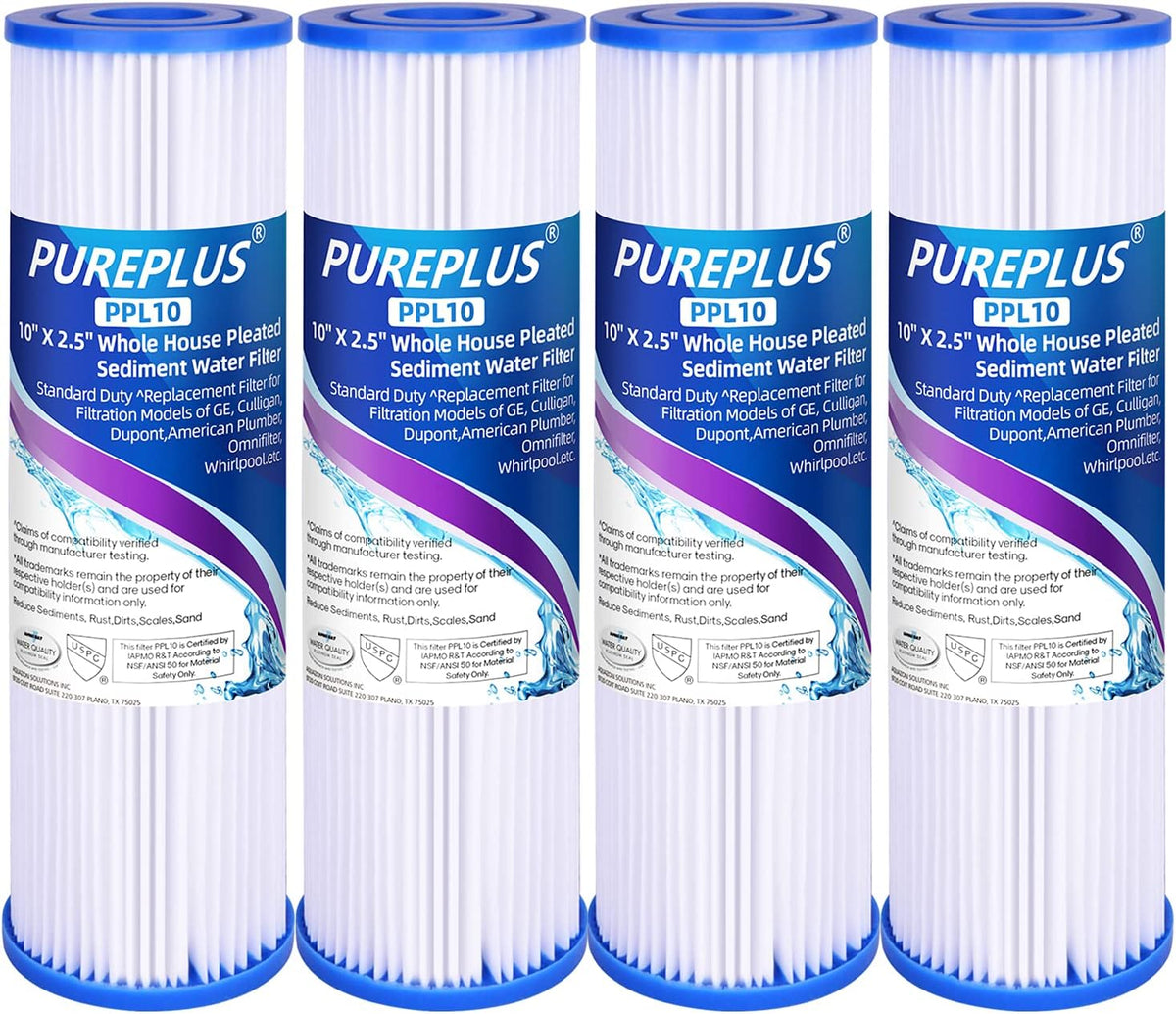 5 Micron 10x2.5 Whole House Pleated Sediment Filter Replacement Cartridge, 4Pack F8941