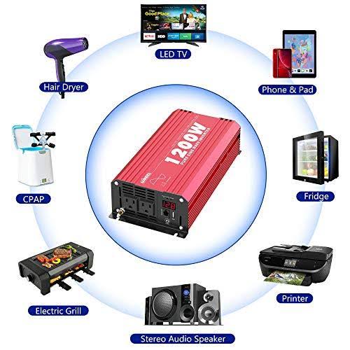 1200W Pure Sine Wave Power Inverter DC 12V to AC 120V with Remote Control USB Port LED Display M6829