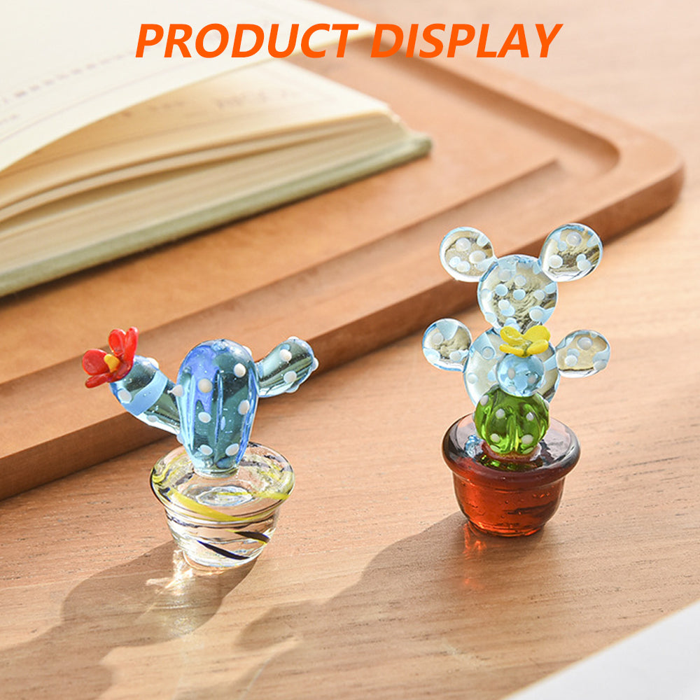 Handmade Blown Glass Cactus Figurines Desk Decorations K153237