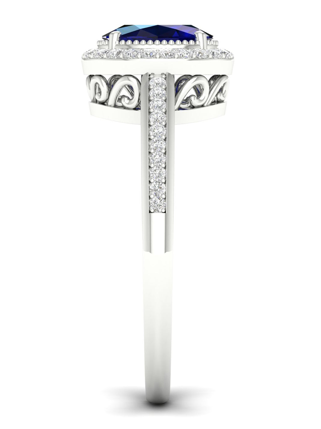 10K White Gold Oval Cut Blue Sapphire Diamond Halo Ring Z326