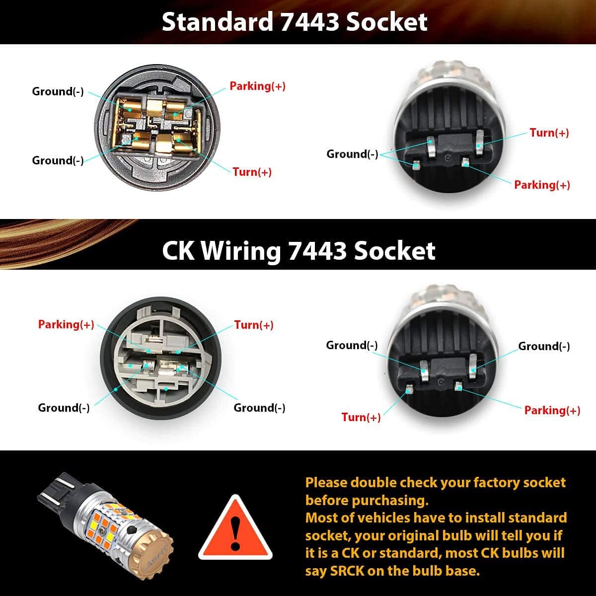 7443 Amber LED Bulb Turn Signal Light 2pcs X44455