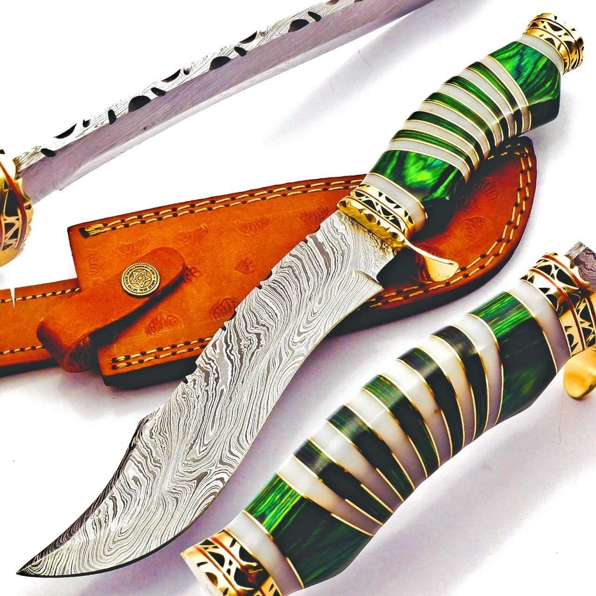 Damascus Steel Bowie Knife with Camel Bone Handle L9492