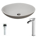 Matte White Man Made Stone Vessel Sink with Brushed Nickel Faucet H24330
