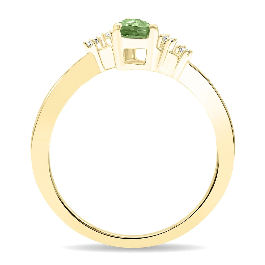 Green Amethyst and Diamond Wave Ring in 10K Yellow Gold F106