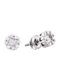 14kt White Gold Round Baguette Diamond Cluster Stud Earrings 1/4 Cttw G70577