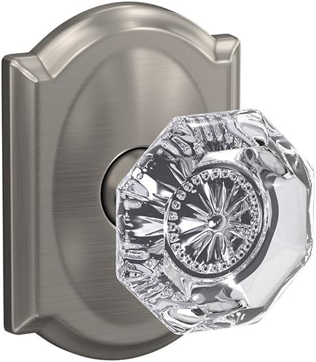 Satin Nickel Non-Turning Glass Knob with Trim, Pack of 2 B673727