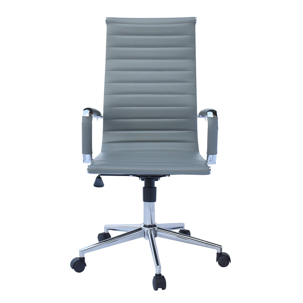 Grey Ribbed PU Leather High Back Office Chair M243856