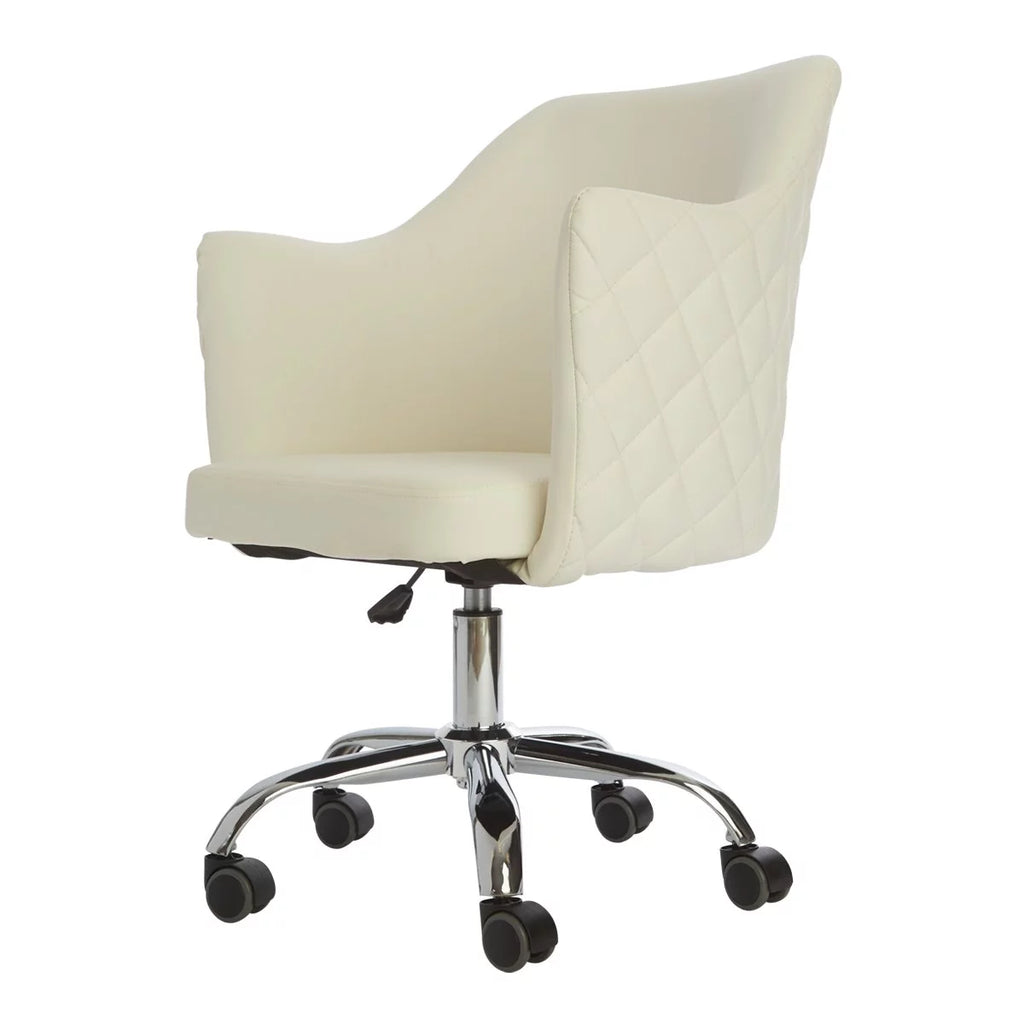White Quilted Velvet Desk Chair with Wheels T79164