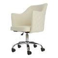 White Quilted Velvet Desk Chair with Wheels T79164