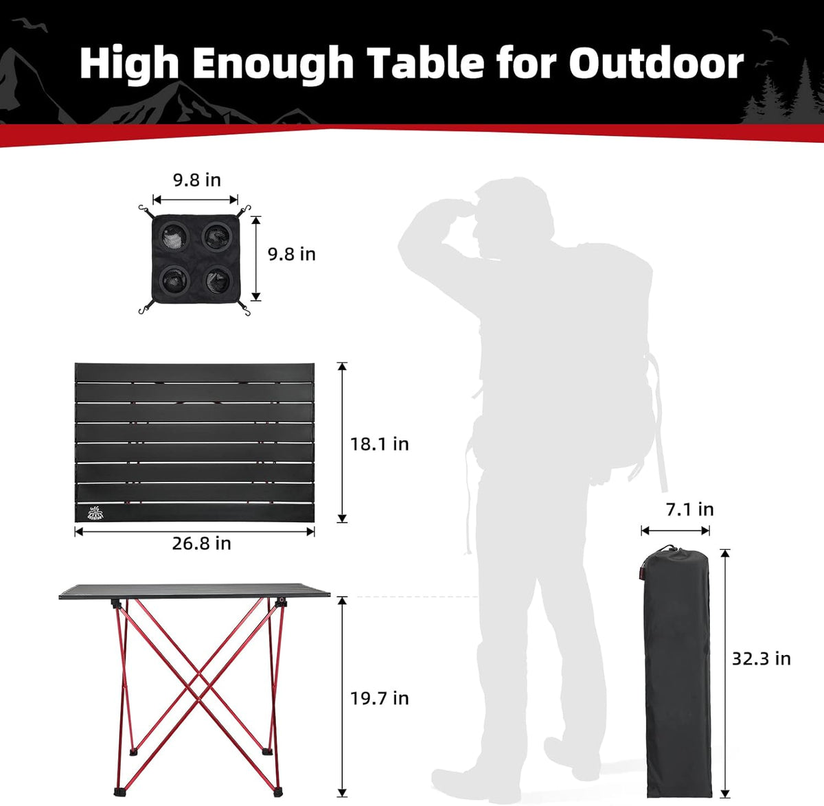 Black Ultralight Aluminum Folding Camping Table with Carrying Bag S4115