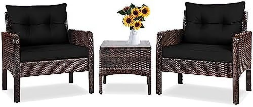3 Piece Rattan Sectional Sofa Set with Seat Cushions D80616