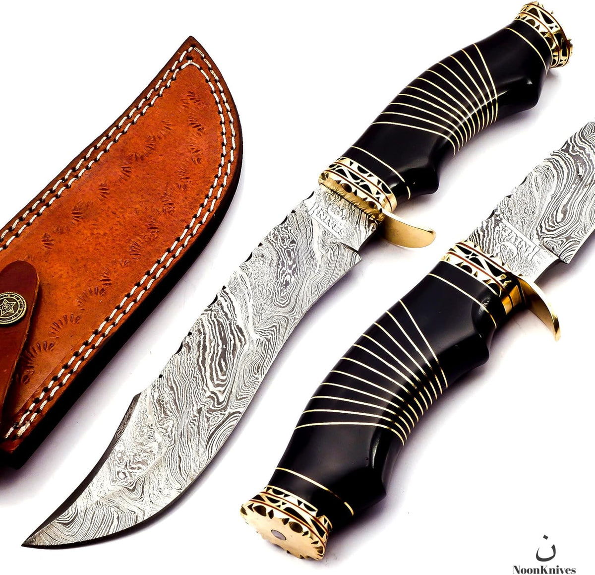 Damascus Steel Bowie Knife with Camel Bone Handle L9492
