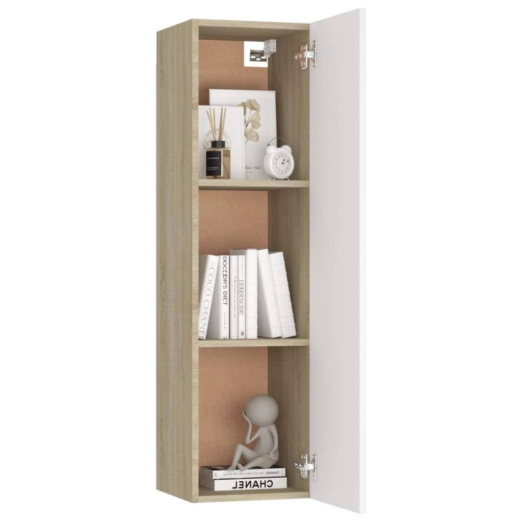 White and Sonoma Oak TV Cabinet Chipboard D715950