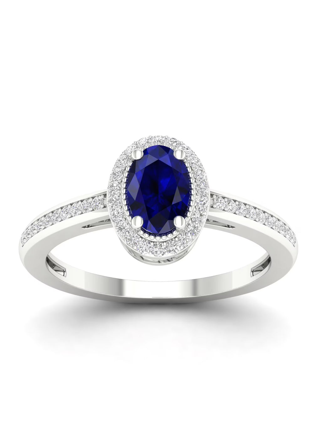 10K White Gold Oval Cut Blue Sapphire Diamond Halo Ring Z326