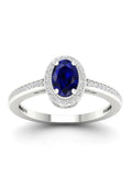 10K White Gold Oval Cut Blue Sapphire Diamond Halo Ring Z326
