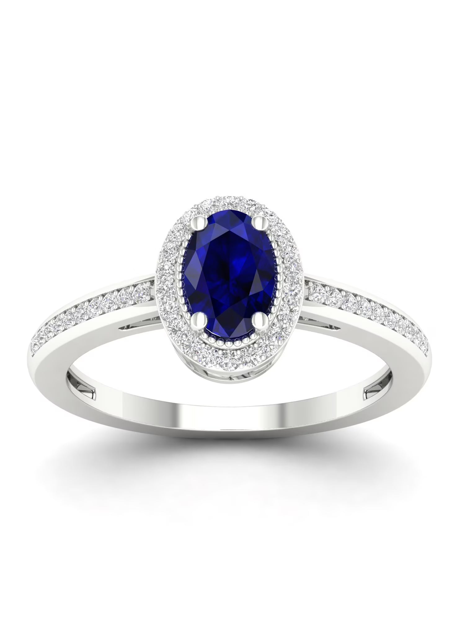 10K White Gold Oval Cut Blue Sapphire Diamond Halo Ring Z326