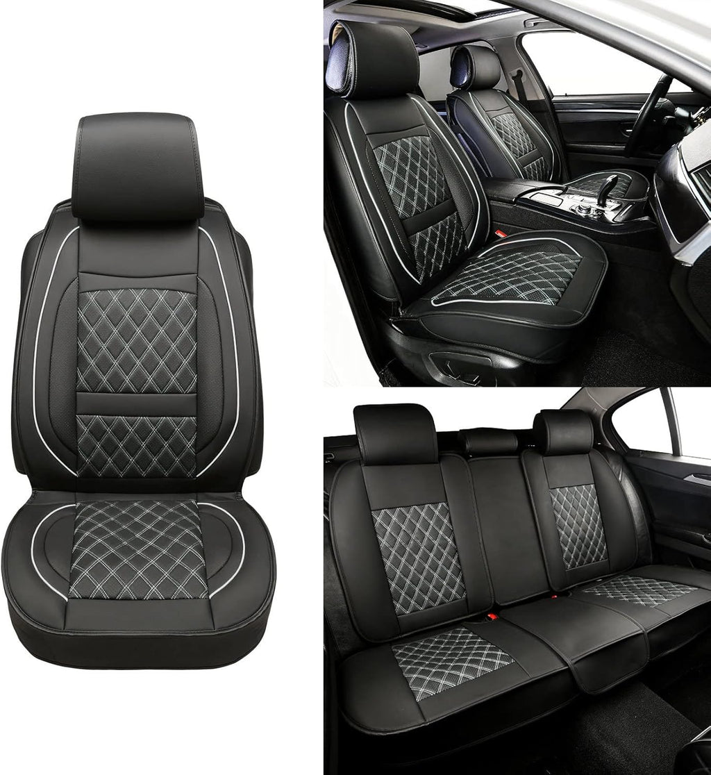 Black and Red Leather Car Seat Covers with 2 Backseat Storage K6646