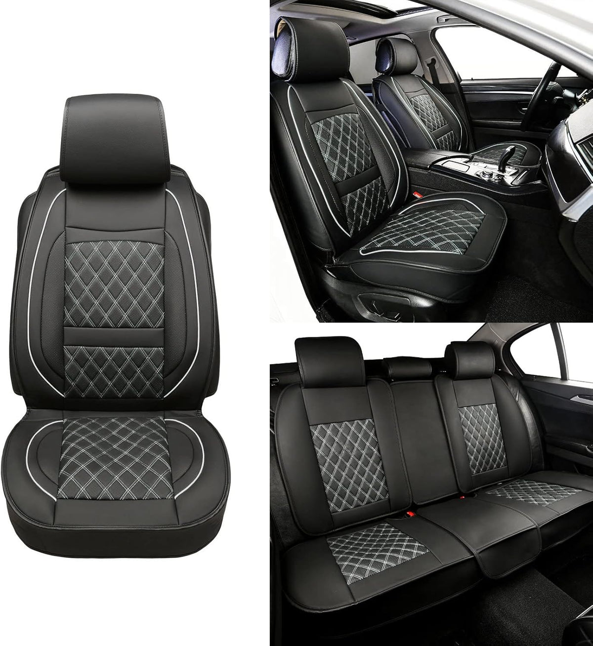 Black and Red Leather Car Seat Covers with 2 Backseat Storage K6646
