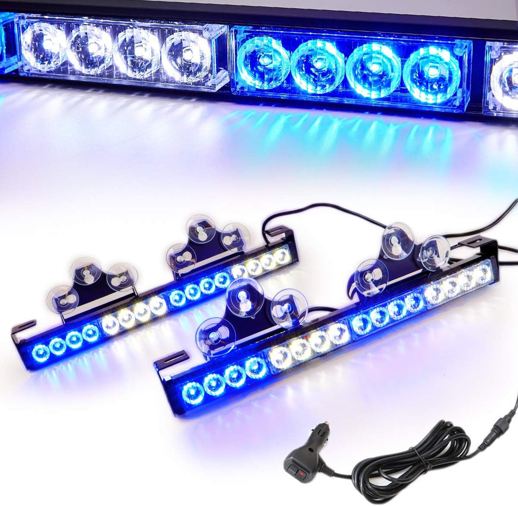 2 in 1 Emergency Strobe Light Bar 21 Flash Patterns Traffic Advisor Warning Hazard Windshield Safety Lights Bar with Cigar Lighter (2×16.8 inch, 32 Led) Pack of 2 R252