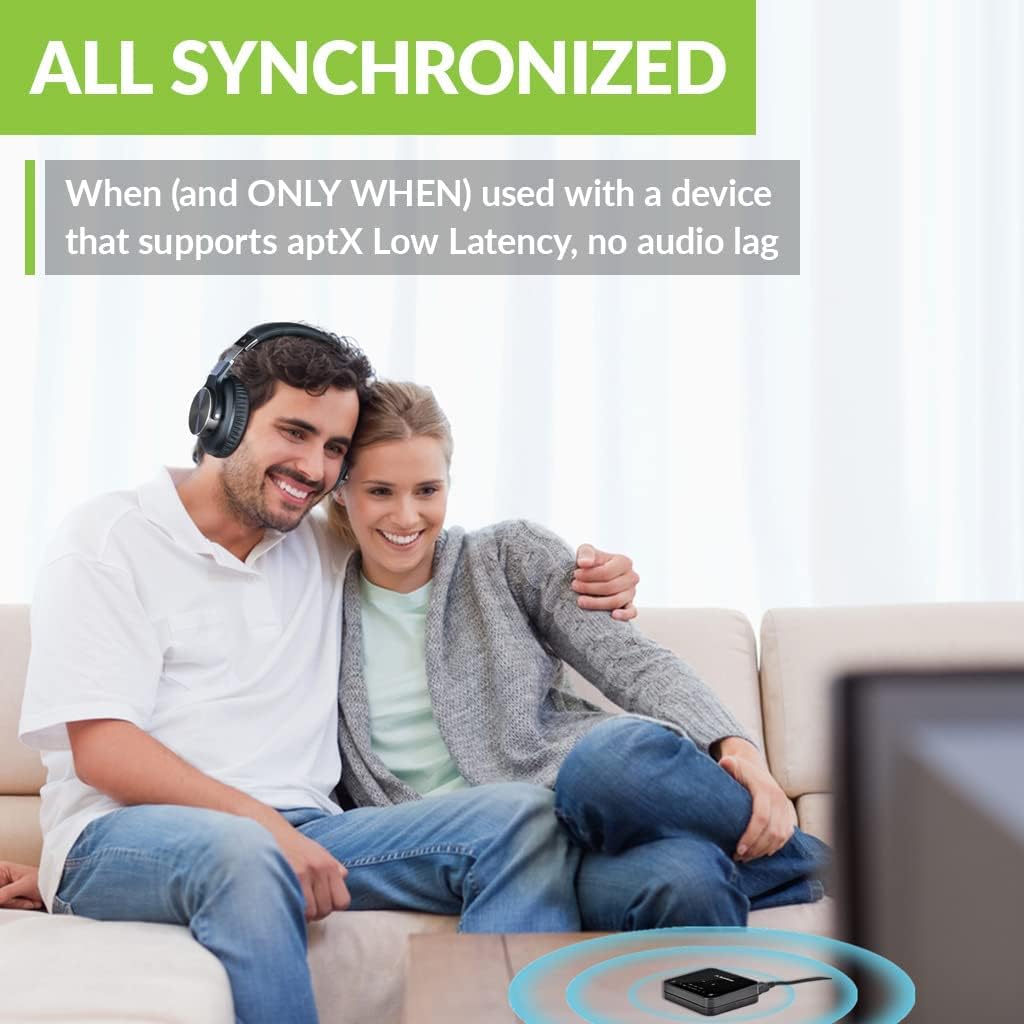 Bluetooth 5.0 Transmitter for TV with Volume Control, aptX Low Latency Audio Adapter for 2 Headphones, Class 1 Long Range 100ft, Pack of 2 H74920
