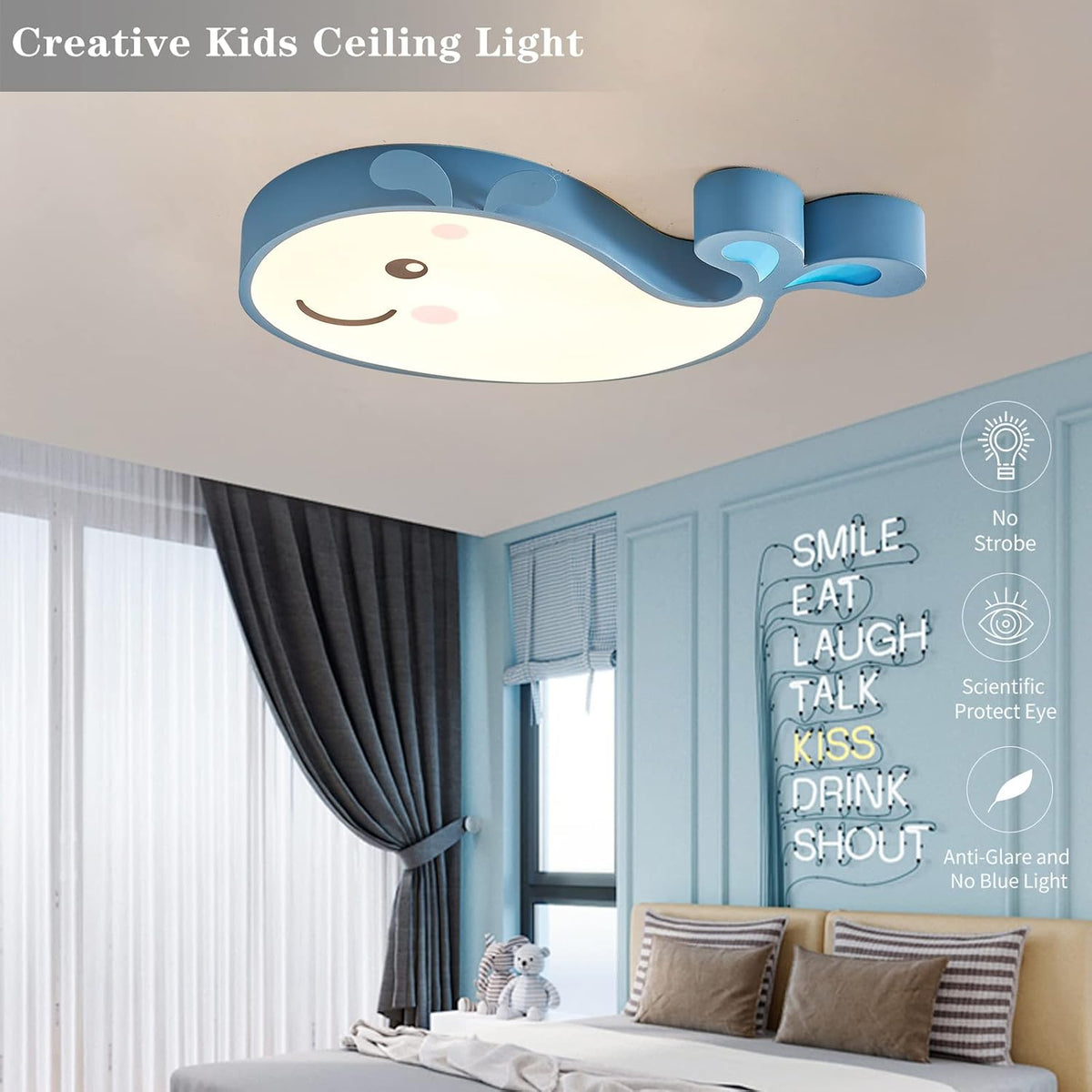 Blue Cartoon Whale Flush Mount Ceiling Light V712289