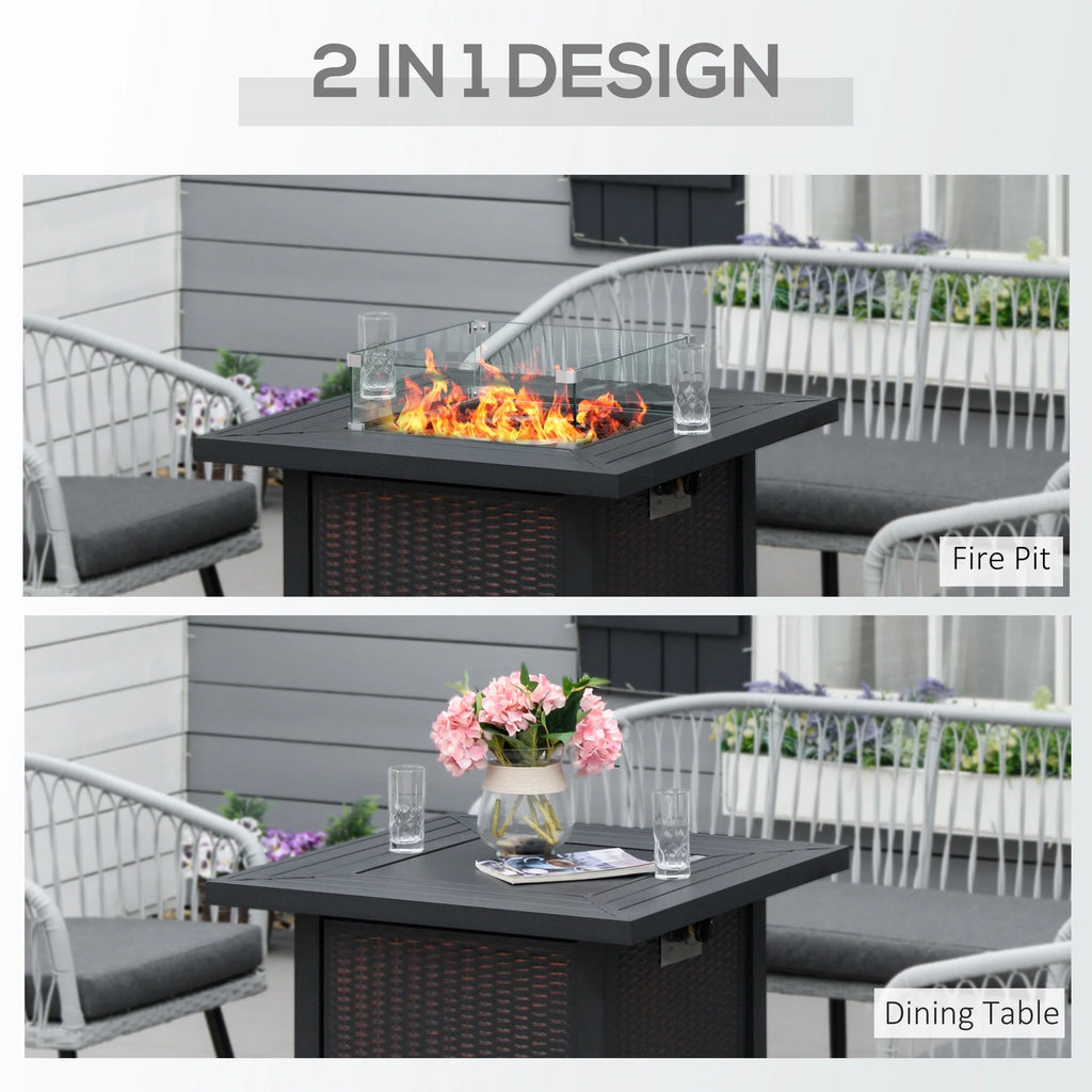 34 Inch Outdoor Propane Gas Fire Pit Table with Glass Wind Guard, Lid, Lava Rocks, Steel Base R39670